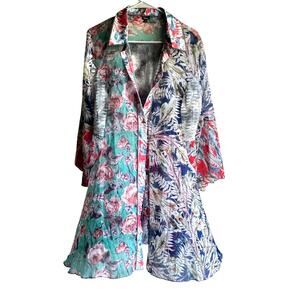 Vintage Shana Sheer Duster Kimono Floral Cardigan- Boho Beach Swim Coverup- MED